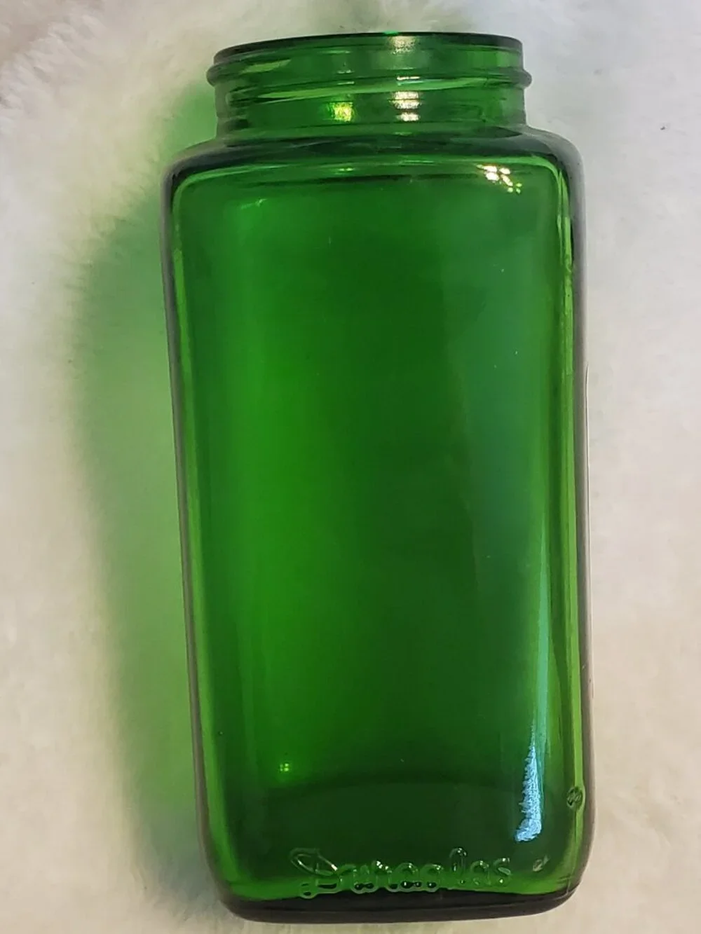 Vintage Duraglass green glass 6 ounce jar EUC!